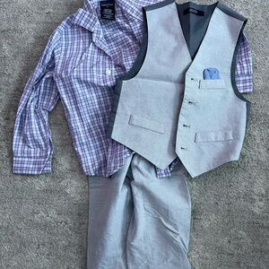 Nautica Light Gray Vest and Lavender Plaid Shirt Set